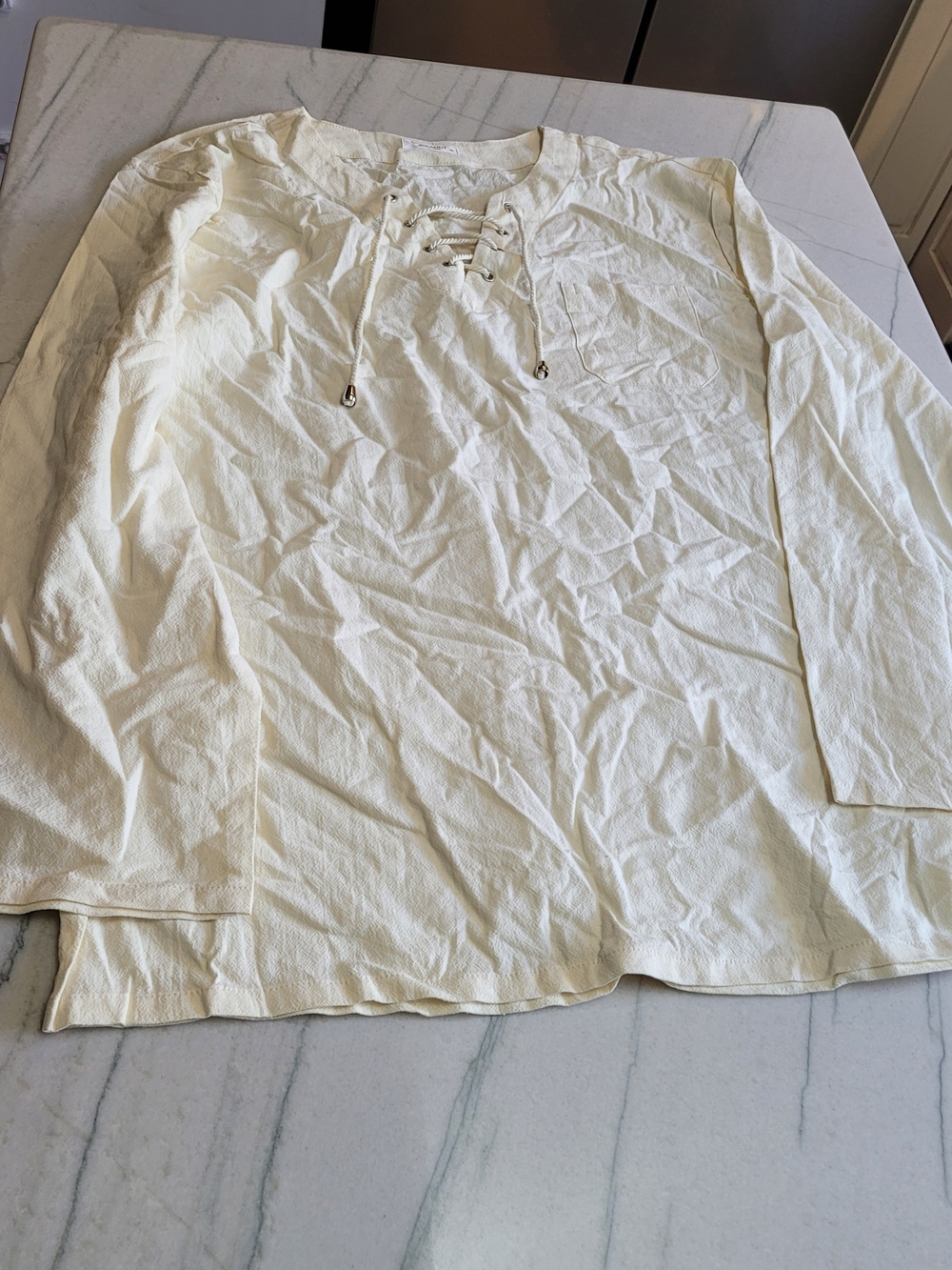 Men's Lace-top Long Sleeve Shirt in Cream Very Thin